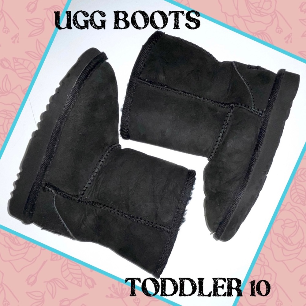 UGG Baby Black Classic Short II Suede Shearling Boots, Toddler Girl Size 10